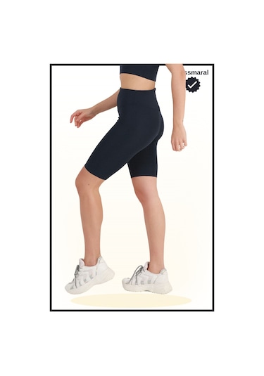 Kadın Yüksek Bel Toparlayıcı Tayt Kısa Spor Şort Deniz Havuz Spor Lacivert Biker Shorts 1070 Lacivert