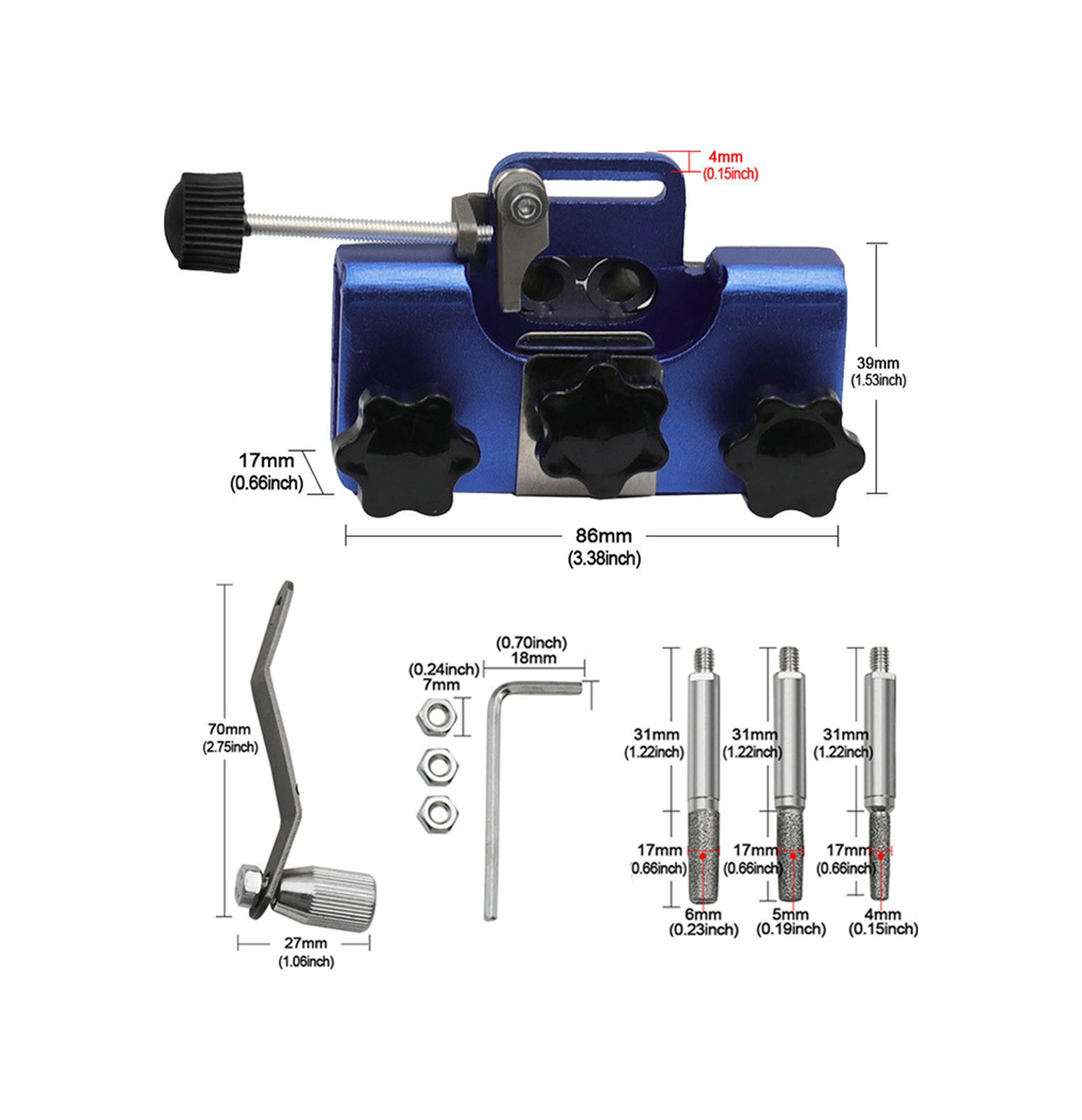 Hombey El Fırçalı Zincir Testere Kesici Ayna - Taşınabilir El Zinciri Kesici Ayna 4/5/6mm 3 Adet Taşınabilir Uçlar Mavi