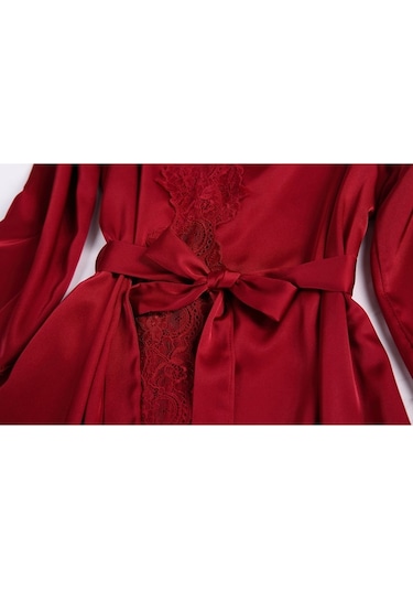 Sones 2'si 1 Arada Kadın Dantel İpek Askılı Gecelik + Hırka Gecelik Takımı Açık Gri