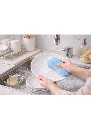 Mikrofiber Bulaşık Süngeri, Temizlik Süngeri Çift Taraflı, Çok Amaçlı, 5 Li Set