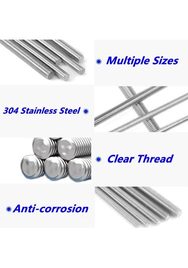 2pcs M12 X 400mm Tamamen Dişli Çubuk, 304 Paslanmaz Çelik Sağ El Uzun Dişli Vida Çubukları Bağlantı Elemanları Çubuklar M12 X 400mm 2