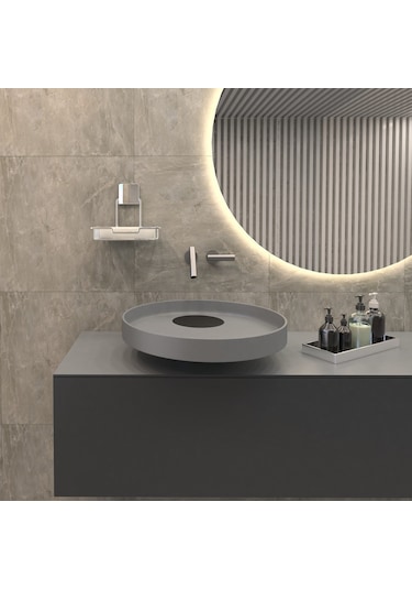 Dekoratif Yapıştırmalı Banyo Metal Hazneli Sabunluk Krom -4785 Siyah