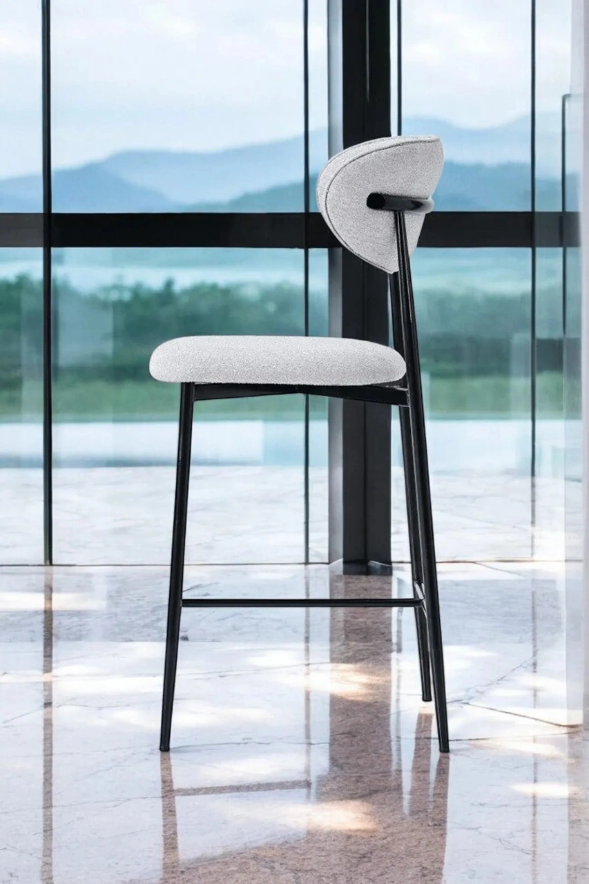 Dengema Laila 1 Adet 65 Cm Ada Mutfak Bar Sandalyesi Gri Renkli Kumaş Siyah Metal Ayak Gri - Siyah