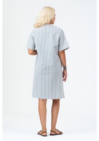 Bold & Young Kadın Cepli V Yakalı Kısa Kollu Pamuklu Elbise Ekru