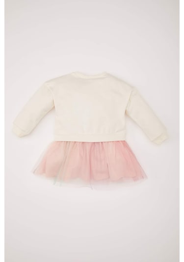 DeFacto Kız Bebek Barbie Uzun Kollu Tül Elbise D9584A525SPER233 Ekru