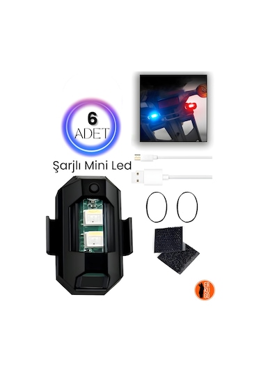 6 Adet Şarjlı Mini Led Işık/motor Çakar Led/drone Işığı/anti Çarpışma Uyarı  Işığı