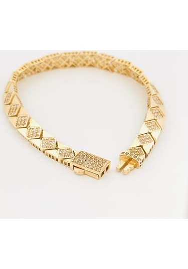 14 Ayar Altın Baklava Desenli Taşlı Tasarım Bileklik