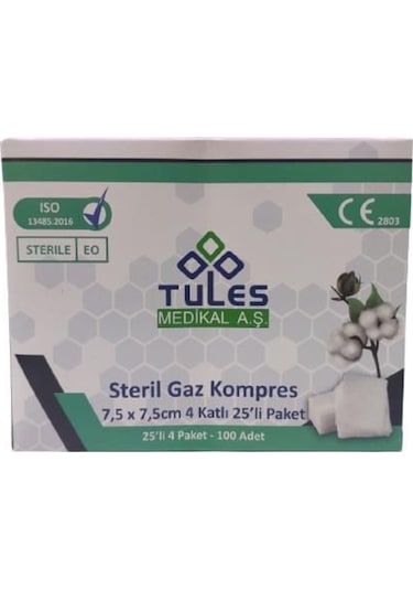 Tules Steril Gaz Kompres Gazlı Bez Spanç 7.5 x 7.5 CM 100 Adet