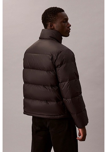 Erkek Regular Fit Dik Yaka Aplike Logolu Şişme Mont - Siyah Black