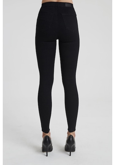 Janıe Siyah Yüksek Bel Önü Cepsiz Jegging Jean Pantolon C 4520-042