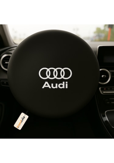 Audi Araba Penye Kumaş Direksiyon Kılıfı Siyah - Direksiyon Koruyucu Kılıf Siyah