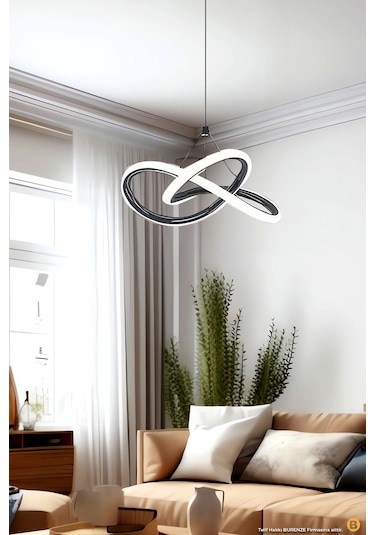 Modern Tekli Sarkıt Power Led Avize Siyah Beyaz Işık Ledli Avize Siyah