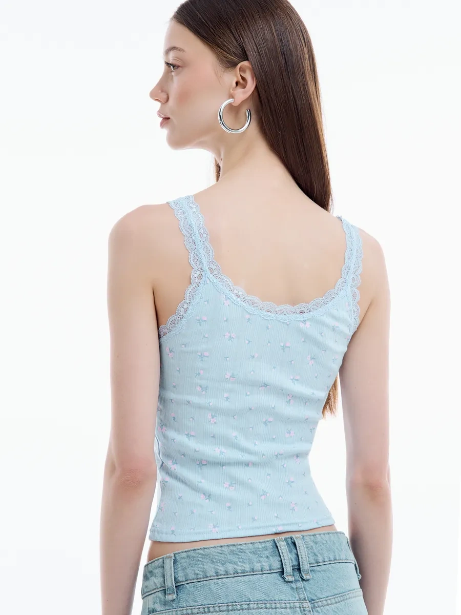 Tvoe Çiçek Desenli Dantelli Atl 444802920 Açık Mavi