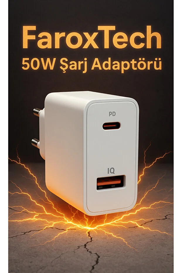 50w Type-c Hızlı Şarj Aleti + Kablo Ekonomik Set Süper Hızlı Şarj Tüm Type-c Modellerle Uyumlu