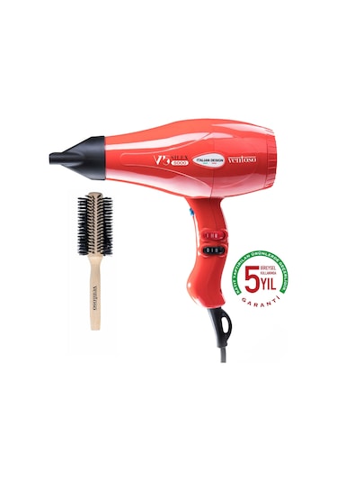 Ventoso V5 Silex5000 2500 W Profesyonel Fön Makinesi Kırmızı Ahşap Fön Fırçalı