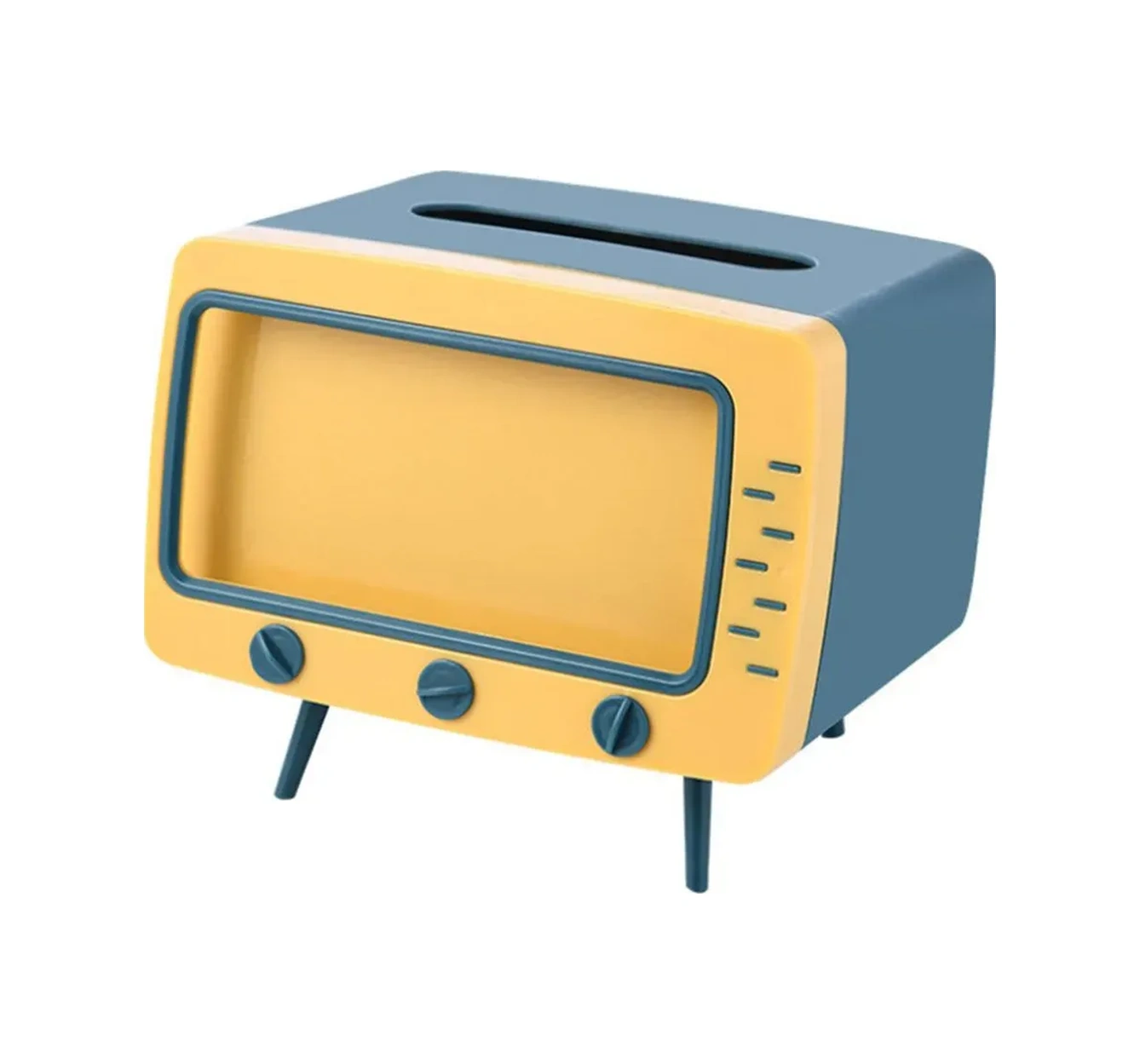 Kosona Retro Tv Desenli Tütsü Kutusu, Akıllı Telefon Tutucu İle Multifonksiyonel Abs+pp Malzeme, Ev Ofis Dekorasyonu Sarı/mavi