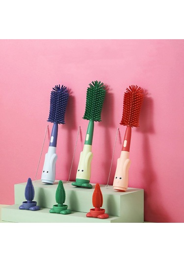 Biberon Fırçası 360 Derece Bebek Silikon Bardak Şişe Temizleme Fırçaları Seti Ve Yumuşak Kafa Gıda Sınıfı Fırçalar