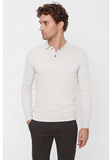 Basic Dinamik Fit Rahat Kesim Polo Yaka Triko Kazak 99kc017001653 Bej