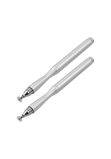 Vkemall 2 Adet Metal Kalem + Disk Uçlu Dokunmatik Stylus: Telefon Ve Tablet İçin Yüksek Hassasiyetli Çizim Ve Yazma, 2 Adet Yerine Konulabilir Disk + 2 Adet Fiber Uç Gümüş