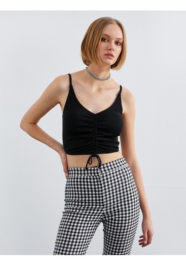 Koton İnce Askılı Crop Top Siyah 2sak10068ek Siyah