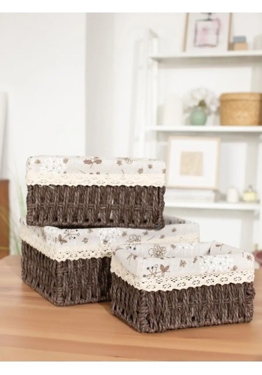 Logovo Bobrov 3'lü Sepeti Hasır Saklama Sepeti 143361372 Kahverengi