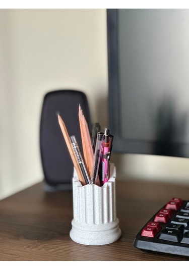 Sütun Kalemlik & Masa Düzenleyici - Hediyelik 9,5 Cm Mermer Beyazı