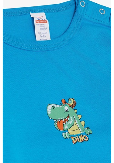 Breeze Erkek Bebek Çıtçıtlı Zıbın Body Mutlu Dinozor Baskılı 9 Ay-3 Yaş, Mavi Mavi