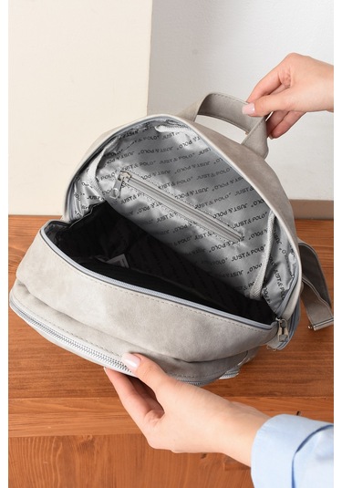 Just Polo Kadın Eskitme Suni Deri Çok Cepli Günlük Sırt Çantası Pbu3000 Gri