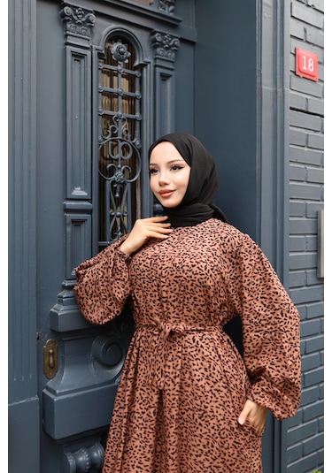 Kadın Kahve %100 Viskon Robalı Salaş Model Kuşaklı Battal Maxi Boy Tesettür Elbise Vbtl3324 Kahve