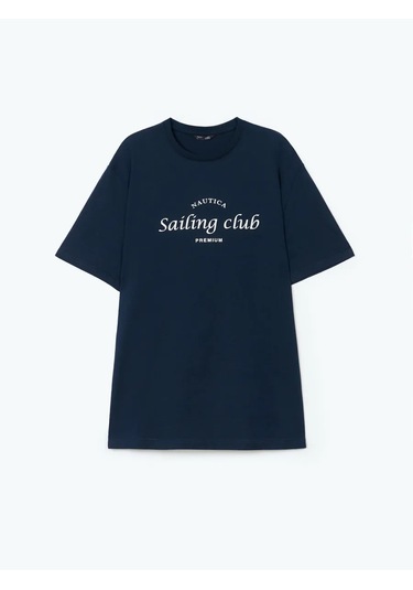 Nice & Easy Erkek Pamuklu Yazılı Tişört. 385464161 Mavi