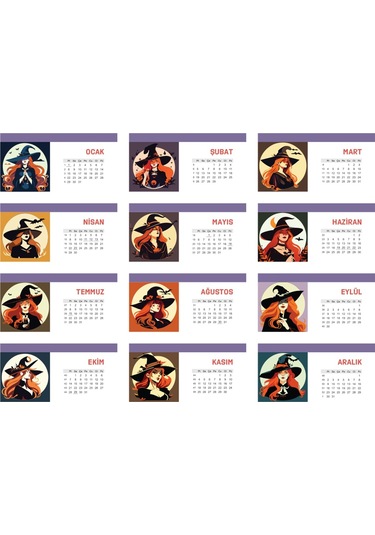 Cadı Temalı Poster Masaüstü Takvimi-2222