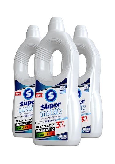 Süpermatik 3'ü 1 Arada Sıvı Çamaşır Deterjanı 3 x 1200 ML