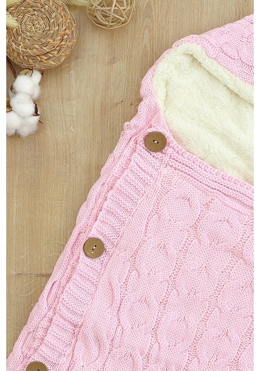 Kız Bebek Düğmeli Pembe Anakucağı Kundak Stl6811 Beyaz - Fuşya