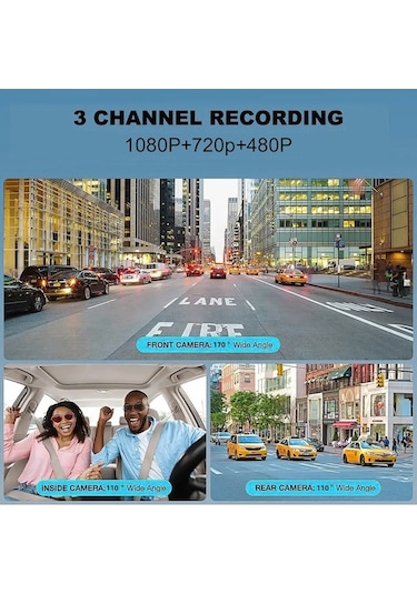 Moly 3 Kamera Dash Cam Ön Arka İç 1080+720+480p 4in Araba Dikiz Aynası Gece Video Kayıt Kamerası