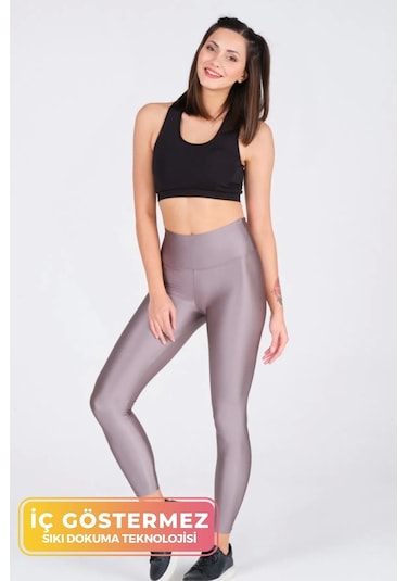 Enenstyle Fashıon Boutıque Kadın Konforlu Yeni Sezon Sporcu Modeli Yazlık Spor Taytı Fitness Gym Training Parlak Spor Tayt Gri