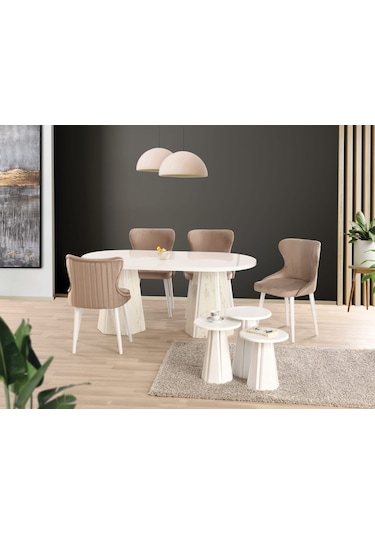 Uyar Beyaz Highgloss 4 Adet Kelebek Sandalye 90 160 Pota Sabit Ma