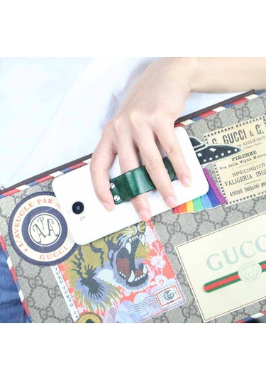 Youmex Siyah Deri Ve Paslanmaz Çelik Telefon Parmak Halkası Tutucu - Araç Tutucu Ve Masaüstü Standı - İphone, Samsung, Huawei Uyumlu Siyah