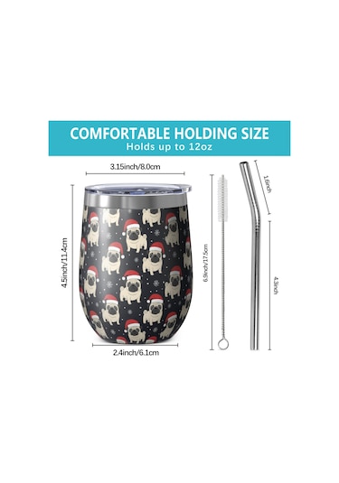 12oz Noel Desenli Seyahat Kahve Kupası, Kapaklı, Yeniden Kullanılabilir, Kadın Ve Erkek Hediyesi Noel Pug Baba Noel