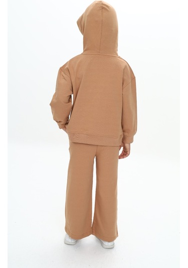 Toontoy Kız Çocuk Baskılı Eşofman Takım Bej