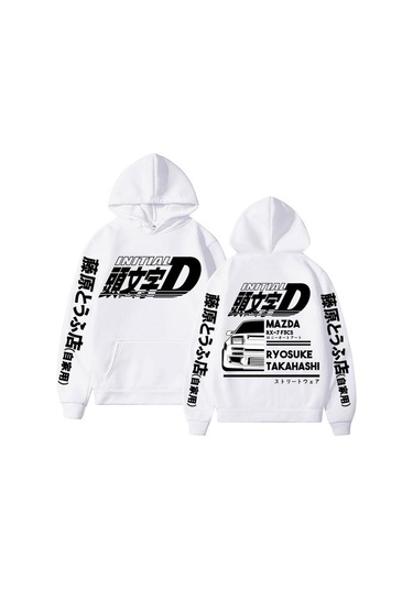 Japonya Anime İlk D Grafik Baskı Düzenli Unisex Bol Kesim Erkek Ve Kadın Yeni Moda Kostüm Cosplay Cool Ae86 Sweatshirt Beyaz