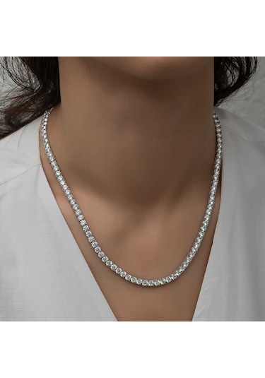 Artsmagazinmücevher Gümüş 6 Mm Beyaz Taşlı Su Yolu Kadın Kolye