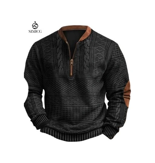 Baskılı Erkek Fermuarlı Sweatshirt Siyah