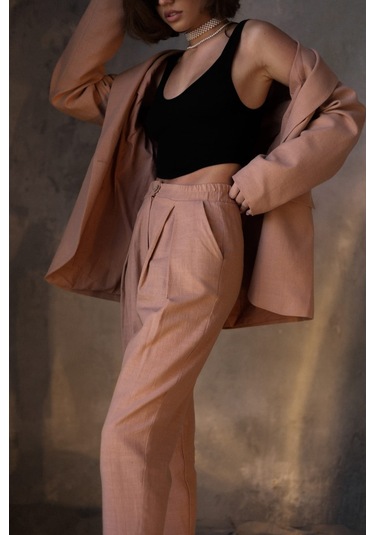 Ponte Somon Keten Blazer Ceket Takım Somon