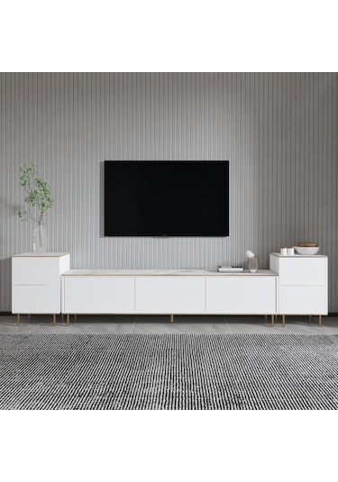 İmaj Tv Ünitesi Ve Komodin Takım Orma Mermer/beyaz Gold