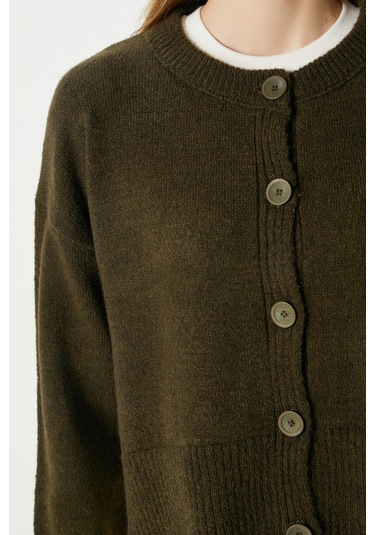 Kadın Keep Yan Yırtmaçlı Yumuşak Dokulu Haki Basic Triko Hırka 70145 Haki