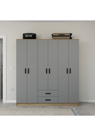 Yaman Luna-keçe 6 Kapaklı 2 Çekmeceli Gardırop Luna