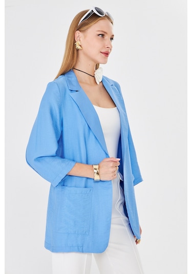 Armonika Kadın Mavi Cepli Oversize Ceket Arm-26k001005