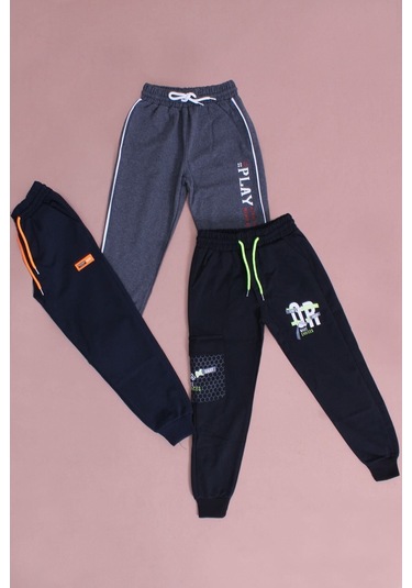 3'lü Farklı Baskı Detaylı,beli Lastikli Erkek Çocuk Eşofman Altı Çok Renkli