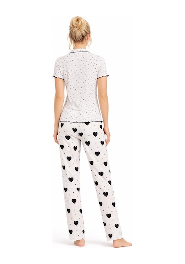 Kadın 01643 Kısa Kol Kaşkorse Pijama Takımı Ekru