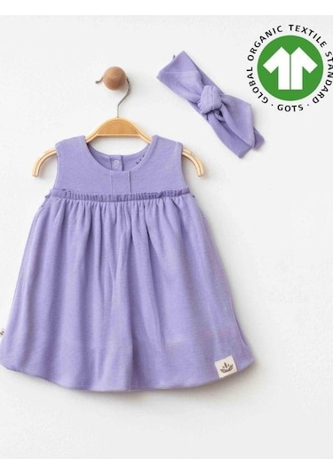 Zekids Kız Bebek Organik Pamuklu Bandanalı Kolsuz Elbise-15906 Mor